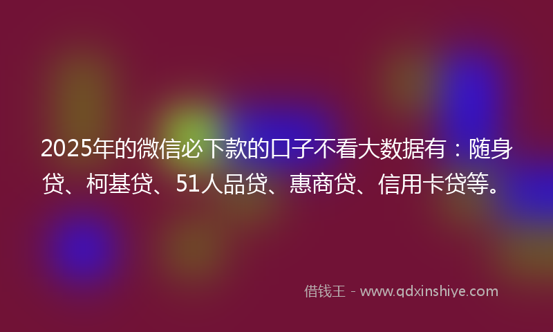 2025年的微信必下款的口子不看大数据有：随身贷、柯基贷、51人品贷、惠商贷、信用卡贷等。