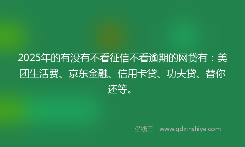 2025年的有没有不看征信不看逾期的网贷有：美团生活费、京东金融、信用卡贷、功夫贷、替你还等。