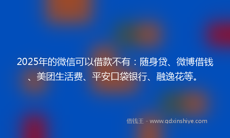2025年的微信可以借款不有：随身贷、微博借钱、美团生活费、平安口袋银行、融逸花等。