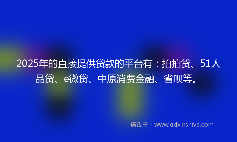 2025年的直接提供贷款的平台有：拍拍贷、51人品贷、e微贷、中原消费金融、省呗等。