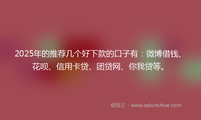 2025年的推荐几个好下款的口子有：微博借钱、花呗、信用卡贷、团贷网、你我贷等。