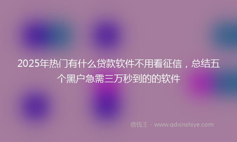 2025年热门有什么贷款软件不用看征信，总结五个黑户急需三万秒到的的软件