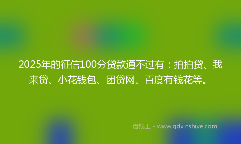 2025年的征信100分贷款通不过有：拍拍贷、我来贷、小花钱包、团贷网、百度有钱花等。