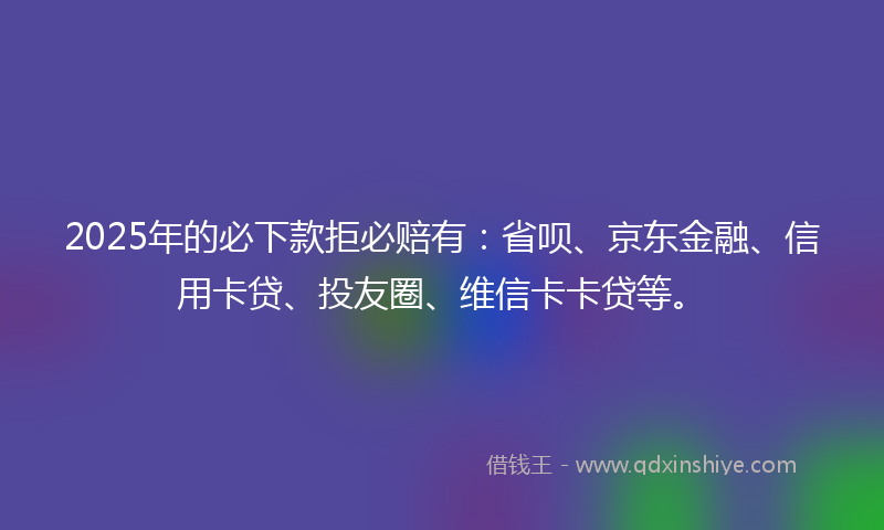 2025年的必下款拒必赔有：省呗、京东金融、信用卡贷、投友圈、维信卡卡贷等。
