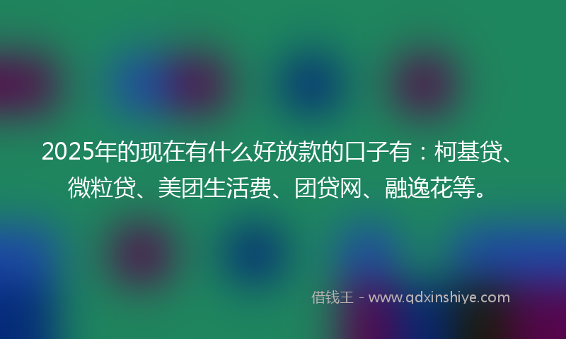 2025年的现在有什么好放款的口子有：柯基贷、微粒贷、美团生活费、团贷网、融逸花等。