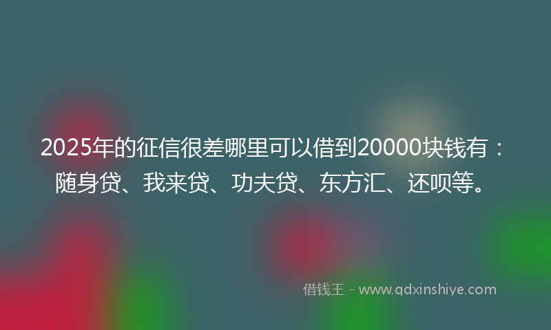 2025年的征信很差哪里可以借到20000块钱有：随身贷、我来贷、功夫贷、东方汇、还呗等。