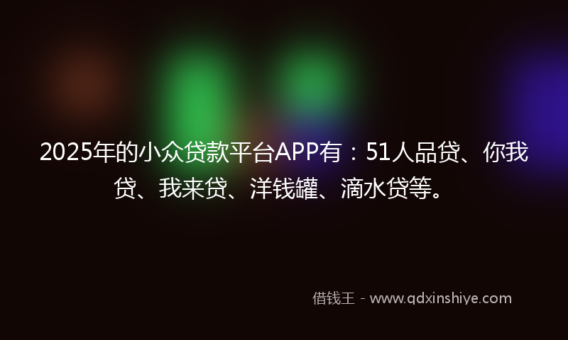 2025年的小众贷款平台APP有：51人品贷、你我贷、我来贷、洋钱罐、滴水贷等。