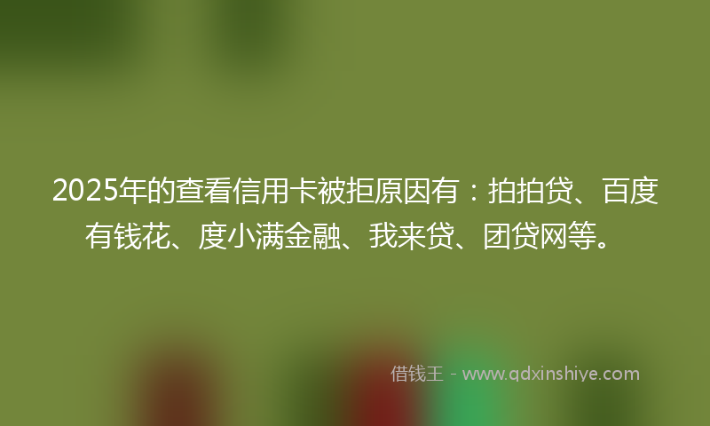 2025年的查看信用卡被拒原因有：拍拍贷、百度有钱花、度小满金融、我来贷、团贷网等。