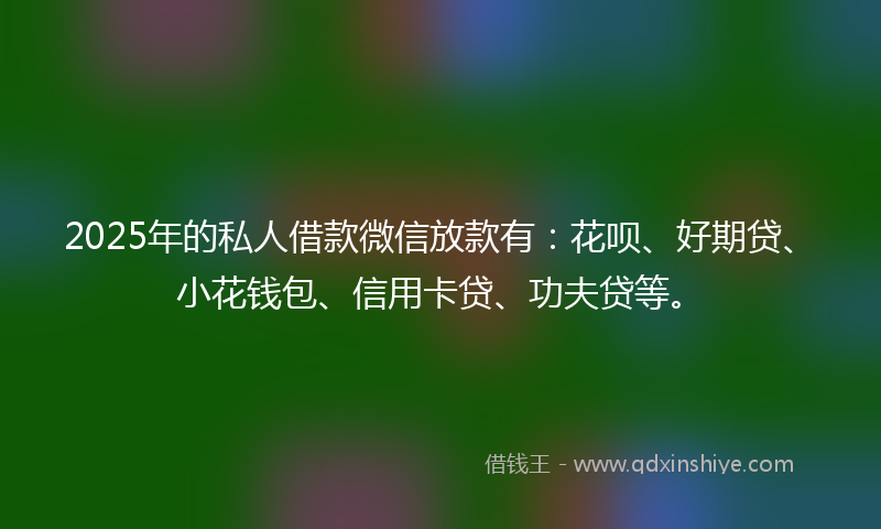 2025年的私人借款微信放款有：花呗、好期贷、小花钱包、信用卡贷、功夫贷等。