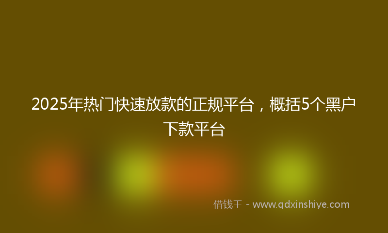 2025年热门快速放款的正规平台，概括5个黑户下款平台