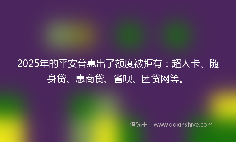 2025年的平安普惠出了额度被拒有：超人卡、随身贷、惠商贷、省呗、团贷网等。