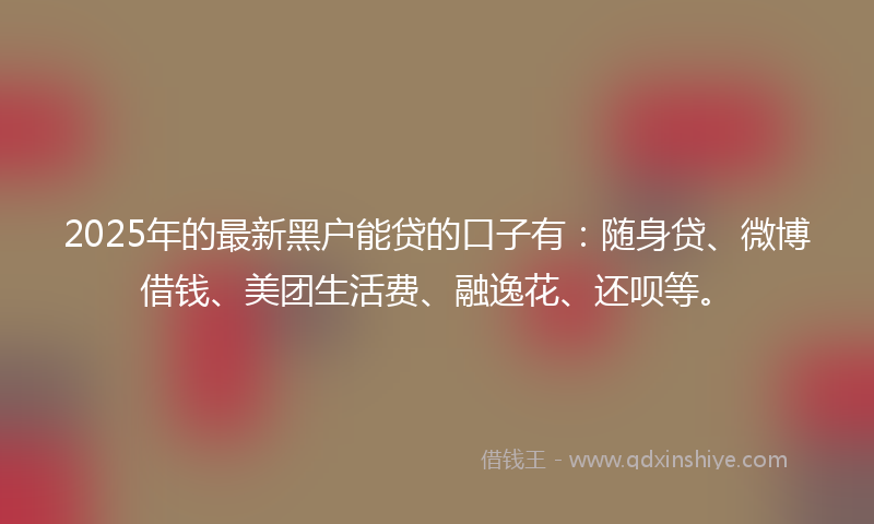 2025年的最新黑户能贷的口子有：随身贷、微博借钱、美团生活费、融逸花、还呗等。