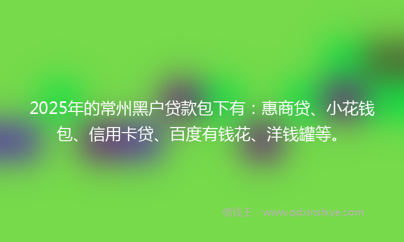 2025年的常州黑户贷款包下有：惠商贷、小花钱包、信用卡贷、百度有钱花、洋钱罐等。