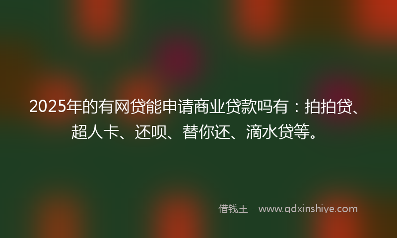 2025年的有网贷能申请商业贷款吗有：拍拍贷、超人卡、还呗、替你还、滴水贷等。