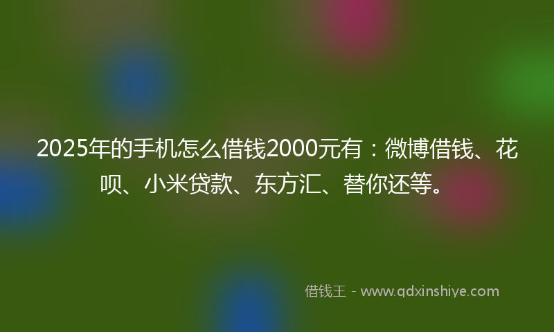 2025年的手机怎么借钱2000元有：微博借钱、花呗、小米贷款、东方汇、替你还等。