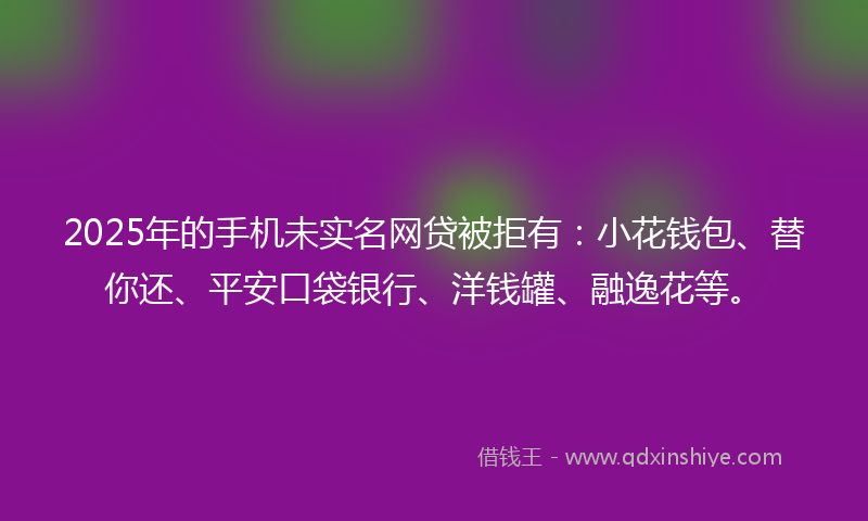 2025年的手机未实名网贷被拒有：小花钱包、替你还、平安口袋银行、洋钱罐、融逸花等。