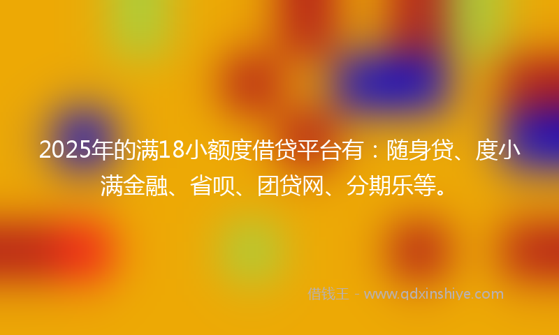 2025年的满18小额度借贷平台有：随身贷、度小满金融、省呗、团贷网、分期乐等。
