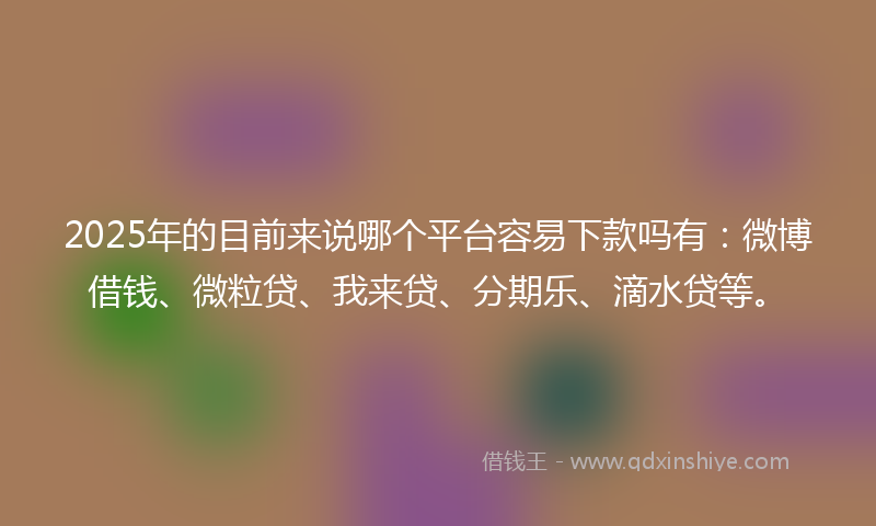 2025年的目前来说哪个平台容易下款吗有：微博借钱、微粒贷、我来贷、分期乐、滴水贷等。