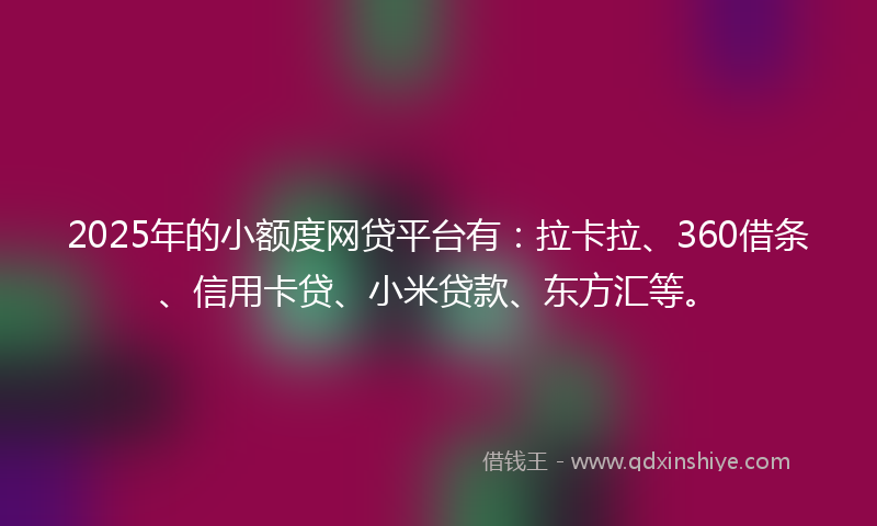 2025年的小额度网贷平台有：拉卡拉、360借条、信用卡贷、小米贷款、东方汇等。