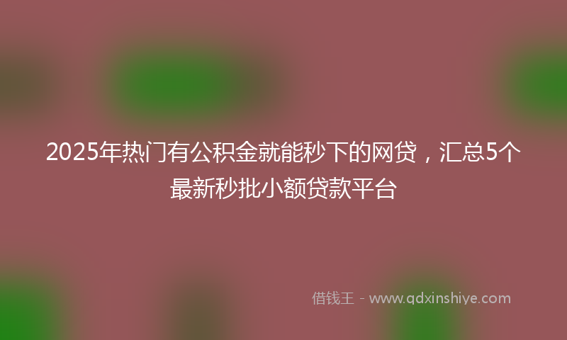 2025年热门有公积金就能秒下的网贷，汇总5个最新秒批小额贷款平台