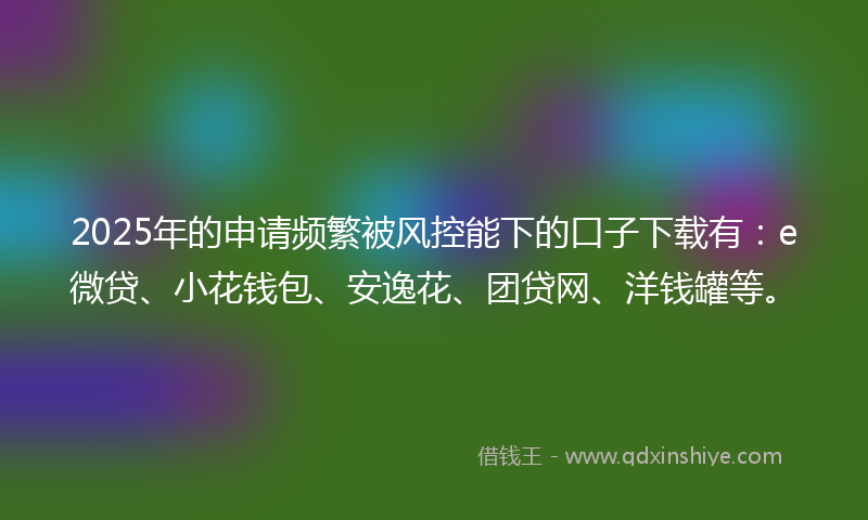 2025年的申请频繁被风控能下的口子下载有：e微贷、小花钱包、安逸花、团贷网、洋钱罐等。