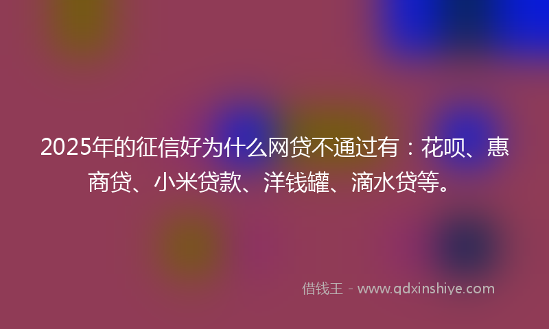 2025年的征信好为什么网贷不通过有：花呗、惠商贷、小米贷款、洋钱罐、滴水贷等。
