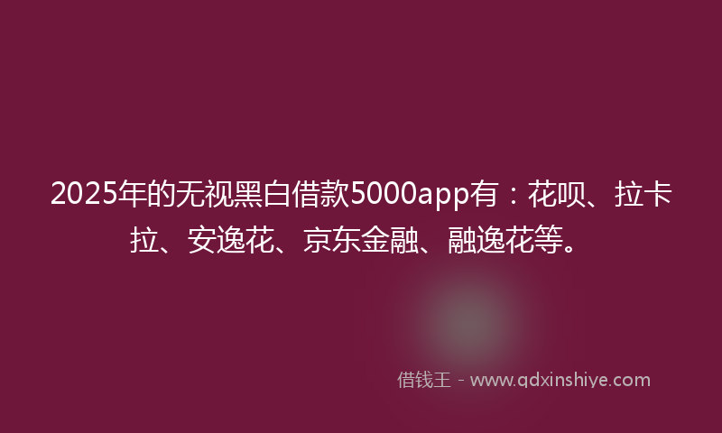 2025年的无视黑白借款5000app有：花呗、拉卡拉、安逸花、京东金融、融逸花等。