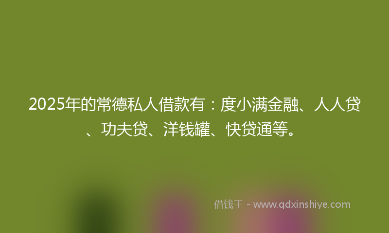 2025年的常德私人借款有：度小满金融、人人贷、功夫贷、洋钱罐、快贷通等。