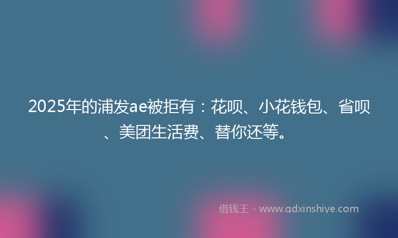 2025年的浦发ae被拒有：花呗、小花钱包、省呗、美团生活费、替你还等。