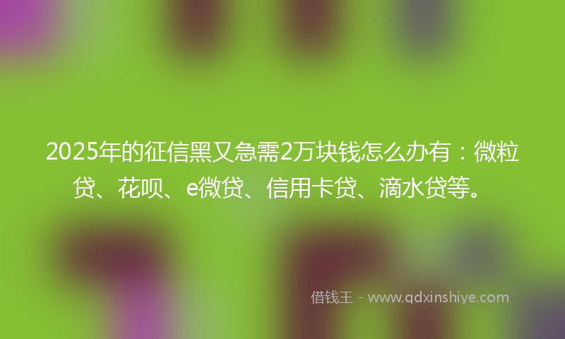 2025年的征信黑又急需2万块钱怎么办有：微粒贷、花呗、e微贷、信用卡贷、滴水贷等。