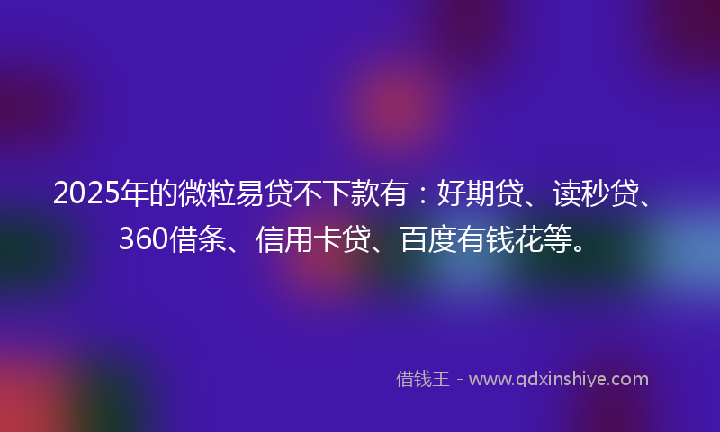 2025年的微粒易贷不下款有：好期贷、读秒贷、360借条、信用卡贷、百度有钱花等。