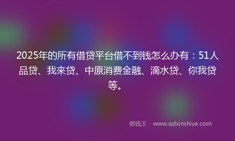 2025年的所有借贷平台借不到钱怎么办有：51人品贷、我来贷、中原消费金融、滴水贷、你我贷等。
