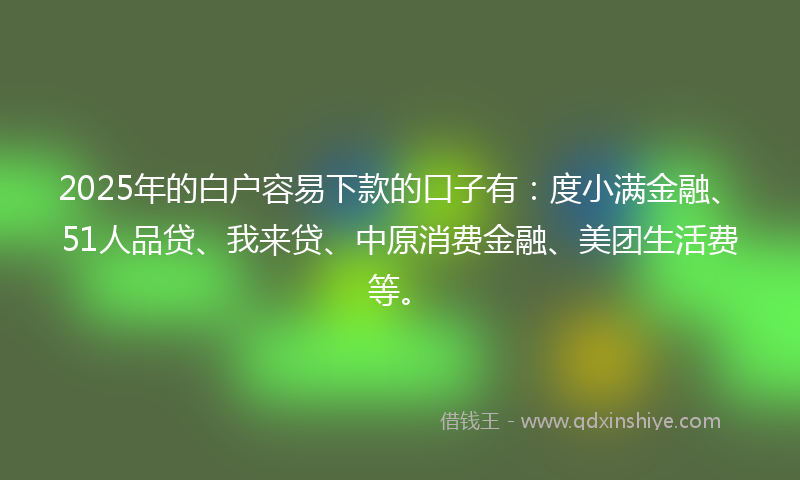 2025年的白户容易下款的口子有：度小满金融、51人品贷、我来贷、中原消费金融、美团生活费等。