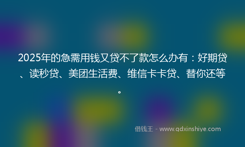 2025年的急需用钱又贷不了款怎么办有：好期贷、读秒贷、美团生活费、维信卡卡贷、替你还等。