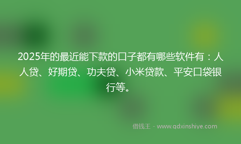 2025年的最近能下款的口子都有哪些软件有：人人贷、好期贷、功夫贷、小米贷款、平安口袋银行等。
