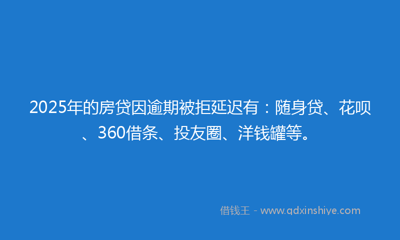 2025年的房贷因逾期被拒延迟有：随身贷、花呗、360借条、投友圈、洋钱罐等。
