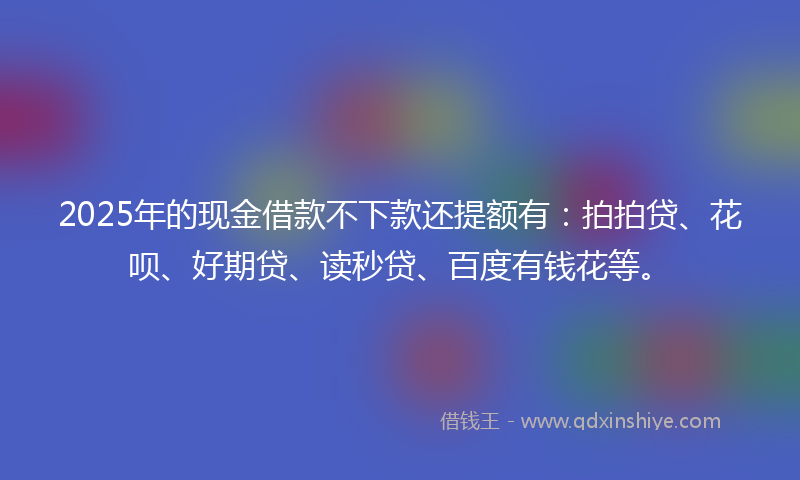 2025年的现金借款不下款还提额有：拍拍贷、花呗、好期贷、读秒贷、百度有钱花等。