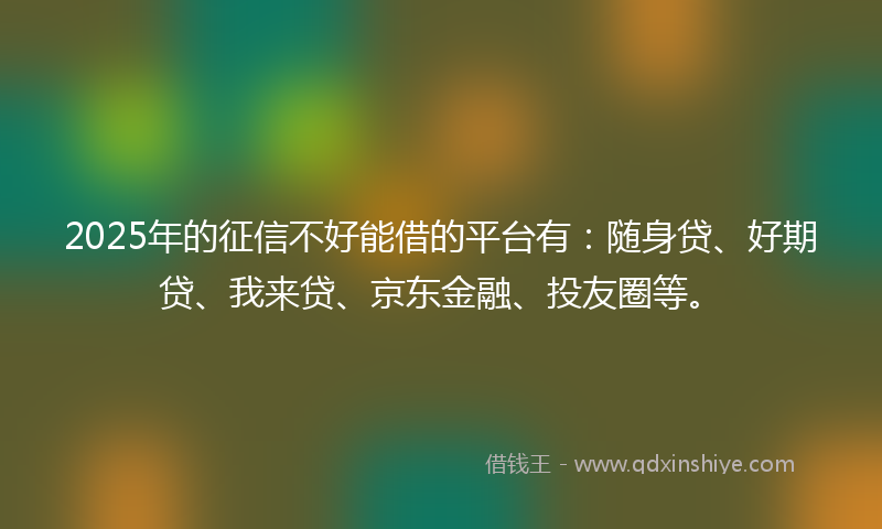 2025年的征信不好能借的平台有：随身贷、好期贷、我来贷、京东金融、投友圈等。