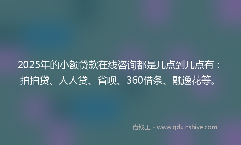 2025年的小额贷款在线咨询都是几点到几点有：拍拍贷、人人贷、省呗、360借条、融逸花等。