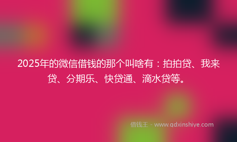 2025年的微信借钱的那个叫啥有：拍拍贷、我来贷、分期乐、快贷通、滴水贷等。