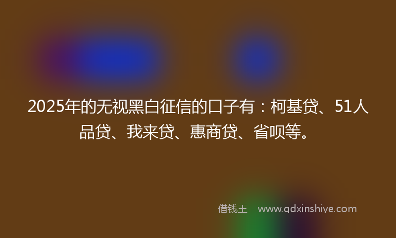 2025年的无视黑白征信的口子有：柯基贷、51人品贷、我来贷、惠商贷、省呗等。