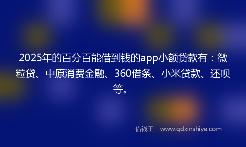 2025年的百分百能借到钱的app小额贷款有：微粒贷、中原消费金融、360借条、小米贷款、还呗等。