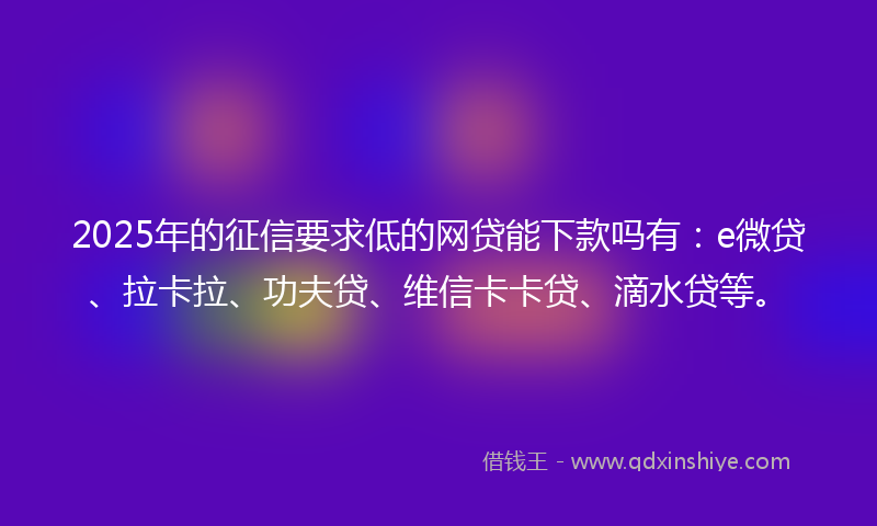 2025年的征信要求低的网贷能下款吗有：e微贷、拉卡拉、功夫贷、维信卡卡贷、滴水贷等。