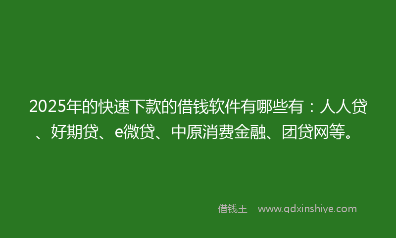 2025年的快速下款的借钱软件有哪些有：人人贷、好期贷、e微贷、中原消费金融、团贷网等。
