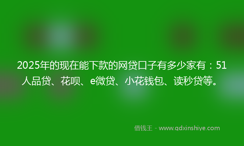 2025年的现在能下款的网贷口子有多少家有：51人品贷、花呗、e微贷、小花钱包、读秒贷等。