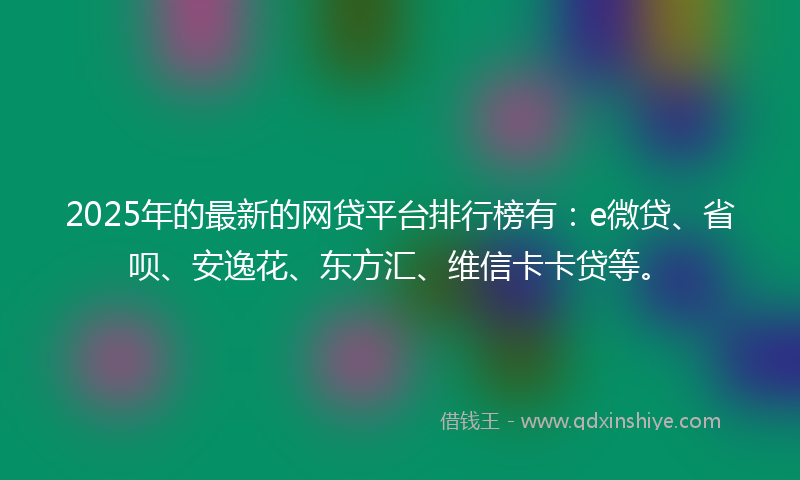 2025年的最新的网贷平台排行榜有：e微贷、省呗、安逸花、东方汇、维信卡卡贷等。