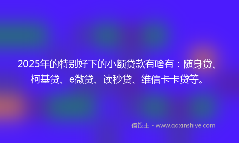 2025年的特别好下的小额贷款有啥有：随身贷、柯基贷、e微贷、读秒贷、维信卡卡贷等。