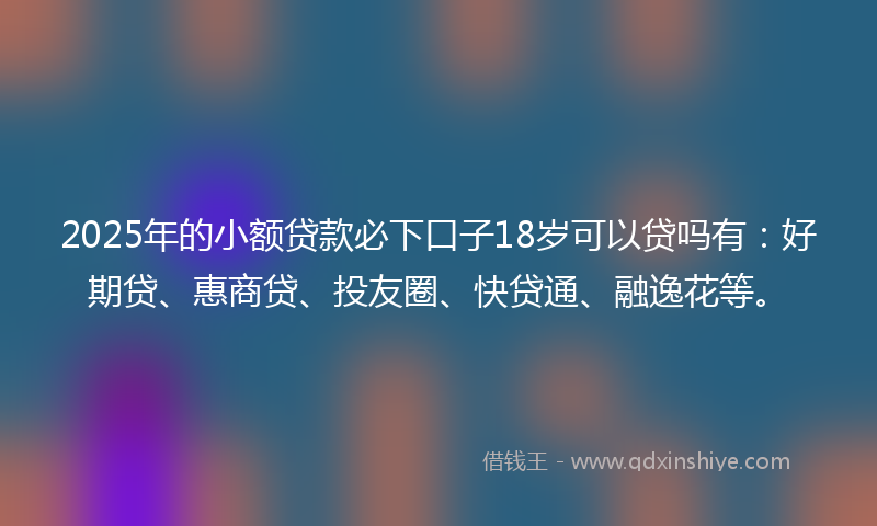 2025年的小额贷款必下口子18岁可以贷吗有：好期贷、惠商贷、投友圈、快贷通、融逸花等。