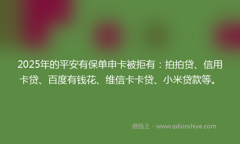 2025年的平安有保单申卡被拒有：拍拍贷、信用卡贷、百度有钱花、维信卡卡贷、小米贷款等。