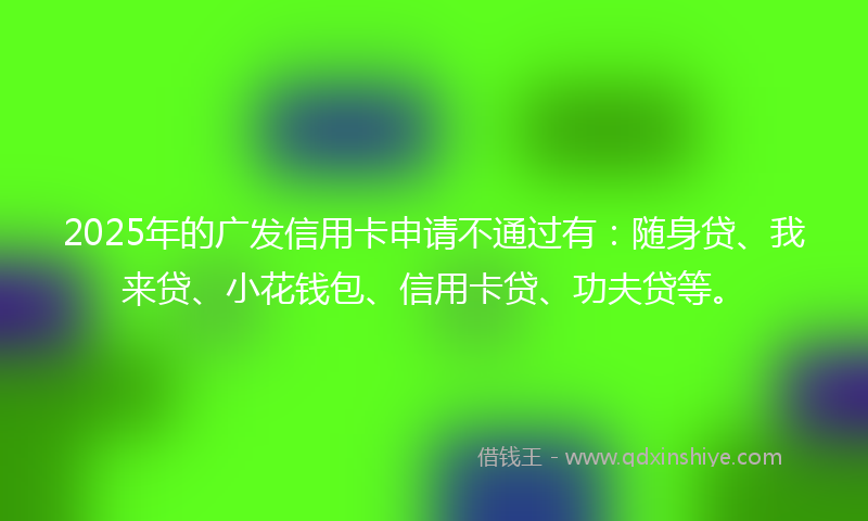 2025年的广发信用卡申请不通过有：随身贷、我来贷、小花钱包、信用卡贷、功夫贷等。